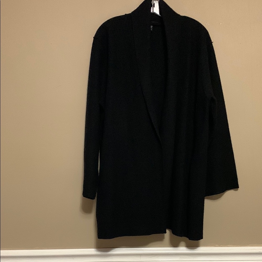 Eileen Fisher Women's Open-Stitch Longline 100% Wool Charcoal Cardigan SZ XL
